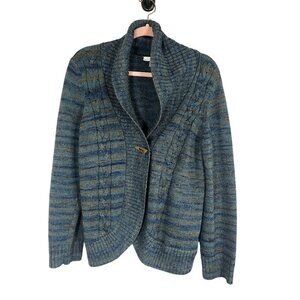 Christopher Banks Knit Shawl Sweater Cardigan Blue L Grandpa Preppy Old Money